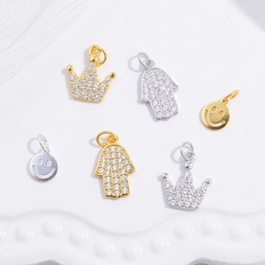 925 Sterling Silver Zirconia Inlaid Crown Hamsa Hand Smile Face Pendant DIY Jewelry Accessories Pendants Only Without Chain
