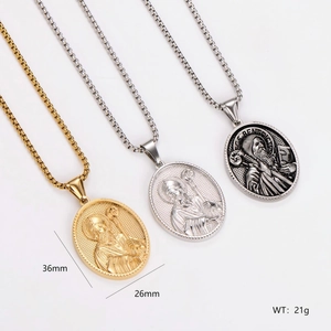 Saint Benedict pendant in gold, silver, and black steel finishes, size 36mm x 26mm