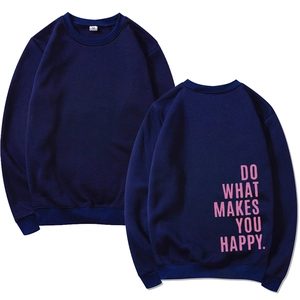 Sweat bleu marine Y2K avec imprimé rose Do What Makes You Happy au dos du vêtement