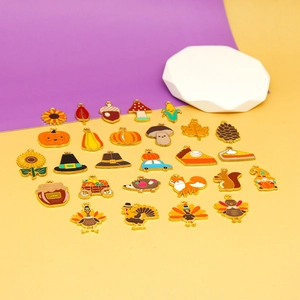 Thanksgiving enamel alloy charm set with pumpkin turkey and squirrel pendants for DIY crafts
