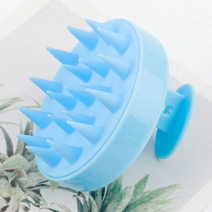 Soft silicone scalp massage shampoo brush in sky blue with 19 flexible teeth for hair