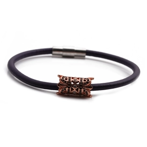 Braided leather bracelet with rose gold zircon clasp and magnetic silver closure