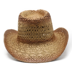 Detailed macro of breathable hollow-weave texture on a brown straw cowboy hat