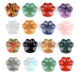 Collection of natural amethyst and crystal cat paw figurines in 14 gemstone varieties