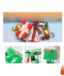 Detail of green Christmas tree foil fringe curtain with adhesive backing and double-layered top