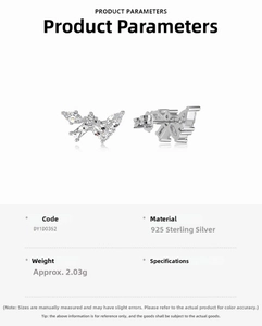 Detailed specs of S925 sterling silver butterfly earrings with cubic zirconia stones