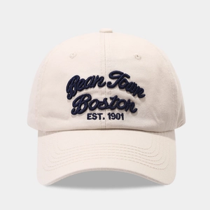 Vintage Boston letter embroidered baseball cap in ivory cotton for outdoor sports style