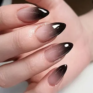 Faux Ongles Press On Amande Noir Ombré Dégradé Brillant Court Pour Femmes Halloween Fête Style Gothique Réutilisable