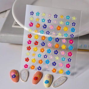 Stickers Ongles Relief 5D Auto Adhésifs Fleurs Couleurs Bonbon Méduses Animaux Marins Autocollants 3D Pour Femmes DIY Salon