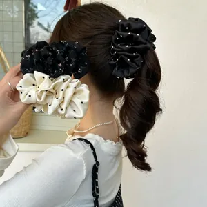 Banana Clip Hair Scrunchie Fabric Polka Dot Floral Pattern French Retro Elegant Ponytail Holder For Women