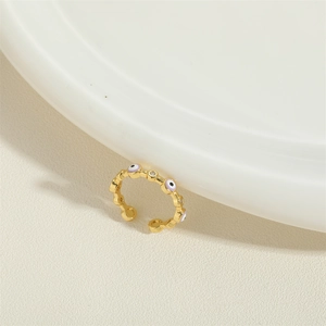 Exquisite 14K gold plated Evil Eye adjustable ring with sparkling zircon in a minimal style