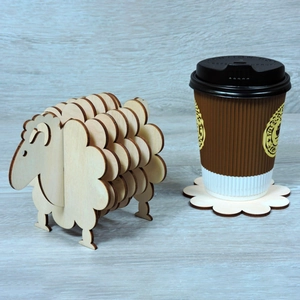 Creative sheep-shaped wooden coaster set for tabletop heat insulation and decoration