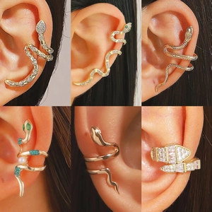 Orecchini a Clip a Forma di Serpente Rame con Zirconi Cubici Intarsiati Gioielli Stile Animale Moda Clip da Orecchio per Donna