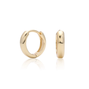 Polished S925 sterling silver hoop earrings in gold finish with hallmark on white background