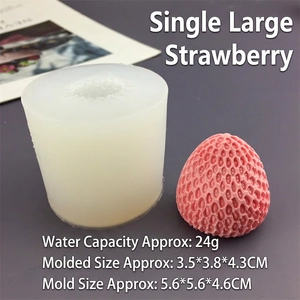 Macro view of strawberry silicone mold with detailed dimensions and 3D textured finish