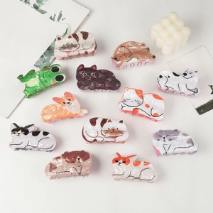 Set of 12 cute animal-shaped acetate hair claws including cats dogs and bears for women