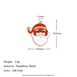 Detailed dimensions of a Santa Claus pendant in 18K gold plated stainless steel