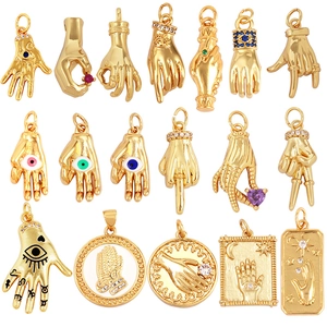 DIY Jewelry Making Charms Pendants Copper Gold Plated Zirconia Evil Eye Hamsa Hand Heart Cross Sun Moon Star Symbols