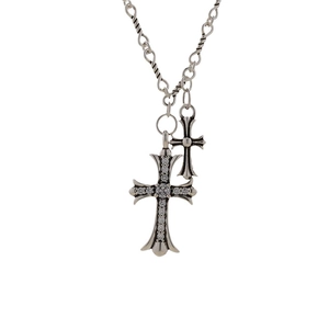 Retro hip hop style cross pendant necklace with white zircon stones and twisted metal chain