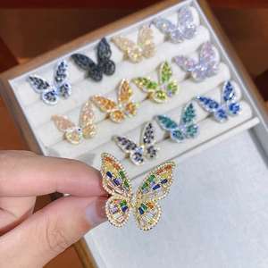 Colorful copper ring with zircon butterfly shape and adjustable open band for women