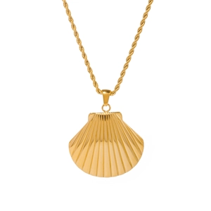 Collier minimaliste en acier inoxydable doré 18 carats avec pendentif coquillage