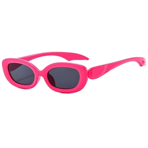 Retro bright pink oval sunglasses for men and women with dark gray UV lenses