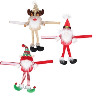 Christmas gnome elk and Santa curtain tiebacks with plush fabric and sequins