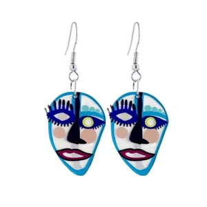 Abstract acrylic face earrings with artistic Van Gogh style profile in bold colors