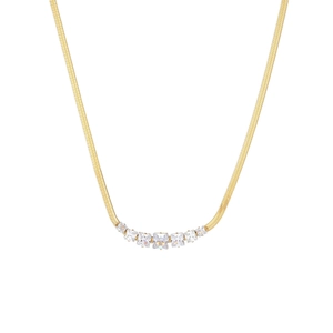 Elegant gold snake chain necklace featuring seven rectangular white zircon gemstones