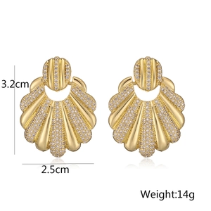 Detailed size specifications for 18K gold plated fan shaped zircon earrings
