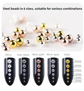Detailed size chart for multi-size nail art metal beads in gold silver and rose gold