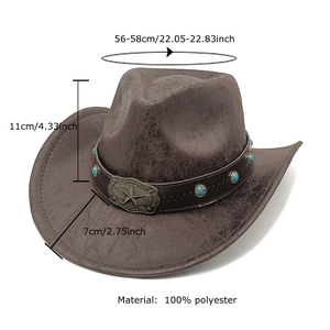 Western-Cowboyhut aus dunkelbraunem Kunstleder mit Türkisperlen und Sternschnalle-Dekor