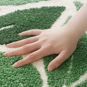 Thick floral non-slip bathroom rug with high-density plush pile and leaf pattern