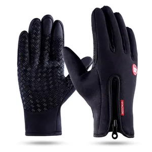 Winter Cycling Gloves Windproof Thermal Fleece Lined Touchscreen Anti Slip Water Repellent Outdoor Sports Zipper Design