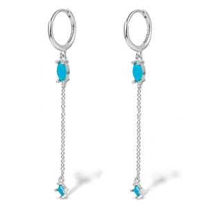 Elegante S925 Silber Quastenohrringe mit himmelblauem Edelstein auf weißem Hintergrund