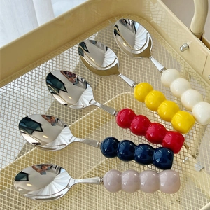 Five colorful 304 stainless steel spoons with candied hawthorn ceramic bead handles