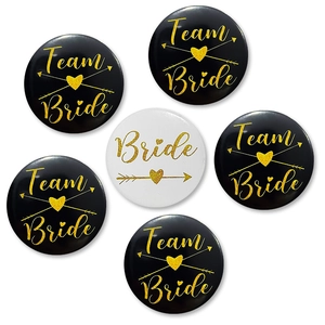 Team Bride To Be Button Badges Tinplate Pin Back Bachelorette Party Bridal Shower Wedding Accessories Black White Gold