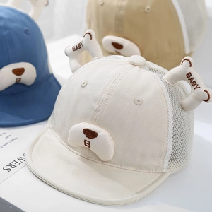 Breathable baby sun hat with cute 3D bear ears and mesh panel for summer outdoor protection
