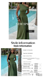 Detail view of grass green off-shoulder pleated dress fabric and size specifications