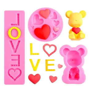 Moule en silicone pour lettres LOVE, cœurs et ours 3D pour la décoration de gâteaux
