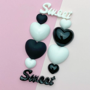 Chic black and white resin heart charms and Sweet letter pieces for DIY hairpins and phone cases