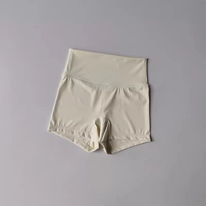 Pantaloncini yoga donna a vita alta beige in tessuto elastico traspirante per fitness