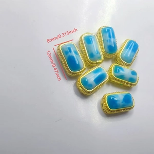 Blue cat-eye stone bead with gold-plated Ruyi frame, DIY jewelry accessory, 12x8mm size