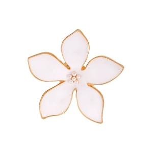 Bague fleur blanche à cinq pétales avec bords dorés et centre en perles pour femme