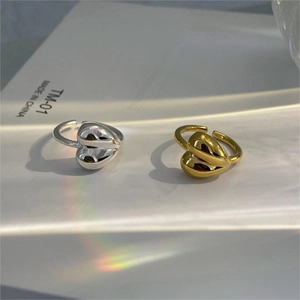 Polished 925 sterling silver heart-shaped open rings in gold and silver finish