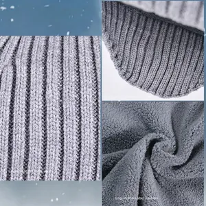 Men's winter knit beanie hat with thermal fleece lining and windproof ear protection