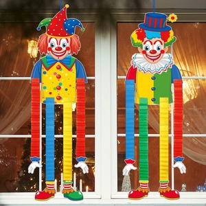 Circus clown honeycomb hanging decorations with colorful paper limbs for festive parties
