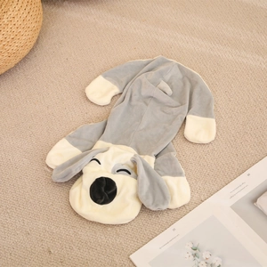 Lying plush dog doll shell in soft grey and white fabric for stuffed animal toys