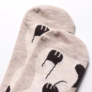 Japanese style cartoon cotton socks with beige and black color-block patterns