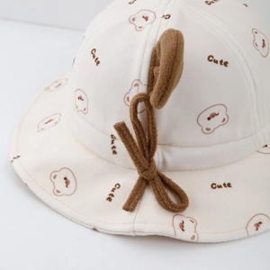 Joli chapeau de soleil crème pour bébé avec ours et oreilles 3D, bob chaud pour enfant